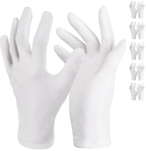 Donfri 5 Paia Guanti Cotone Bianchi per Eczema - Guanti da Lavoro Fini - Guanti Idratanti Dermatologici- Guanti di Cotone per Dermatiti,Mani Secche, Crema e Maschera Mani