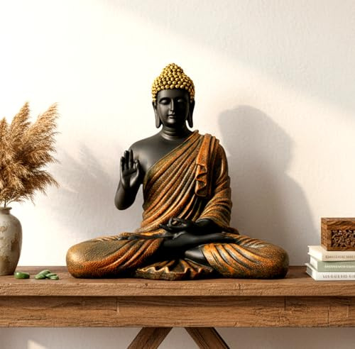 ESPLANADE Resin Meditating Buddha Showpiece | Home Decor | Idol Statue Figurine Murti | Tibetan Buddhist Statue - 14.5 Inches Height