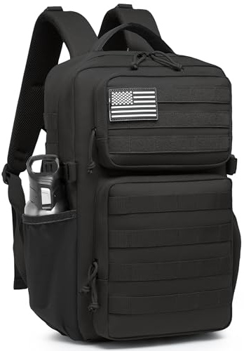 Sac à dos tactique militaire pour homme - Étanche - Sac d'assaut de 3 jours - Sac Molle avec porte-bouteille d'eau, Noir , 25L