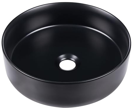 Beliani Countertop Basin Black Ceramic Matt Bathroom Round Wash Gloss | Requires Installation, 40 x 12 cm