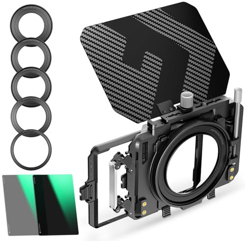 K&F Concept Matte Box with Carbon fibre Top Flag, with ND4 ND32 Filter, Two 4 x5.65 Filter Trays, Camera Matte Box Compatible with 67mm/ 72mm/ 77mm/ 82mm/ 95mm Lenses