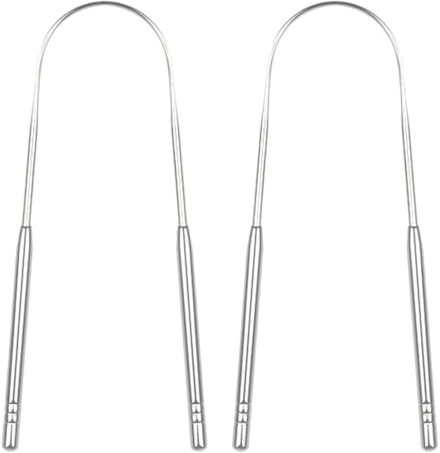 Zungenschaber für Erwachsene, 2 Stück Metall Tongue Scraper Cleaner, Zungenreiniger Edelstahl Mundgeruch Bekämpfen, Zungenschaber Zweier-Pack, Kinder Und Erwachsene, Stahlfarbe