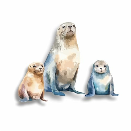 x3 Adesivi Foca per Decorazione Murale, Coprire Segni, Tazze e Tazzine, Paraurti Auto, Doccia e Piastrelle, WC, Laptop e Altro Decalcomanie in Vinile Animali Marini, Resistenti Impermeabili (Foca)