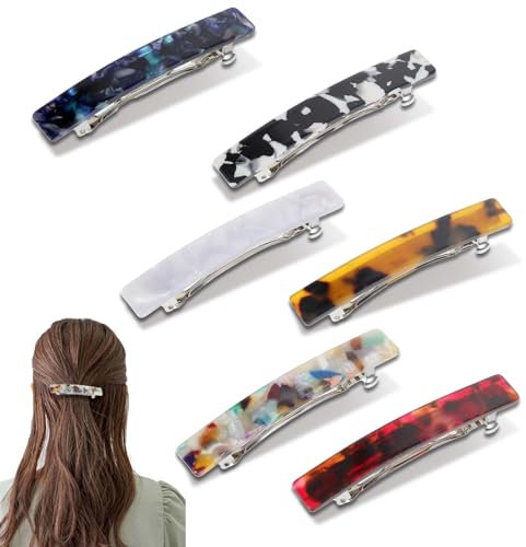 Ouligay 6 Stück Schildpatt Französische Haarspange, 7,5cm/3 Automatische Französische Haarspangen Damen Klein für Feines Haar und Mitteldickes Haar, French Hair Clip für Mädchen Frauen