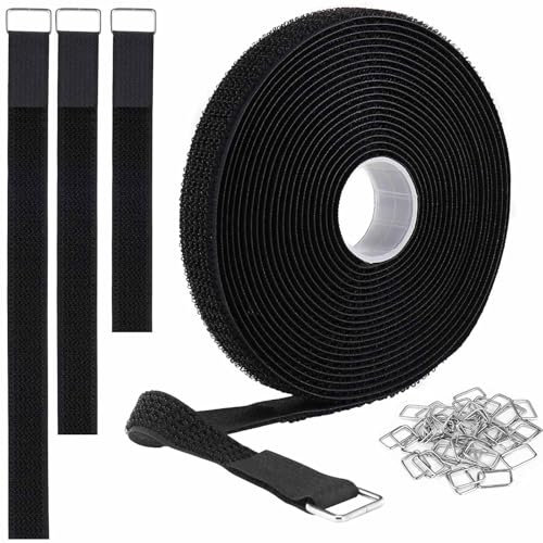 Bande Velcro de 5 m avec 25 boucles en métal, découpable librement, 2 cm de large, serre-câbles Velcro refermables pour organiser vos câbles, fils, tuyaux, etc