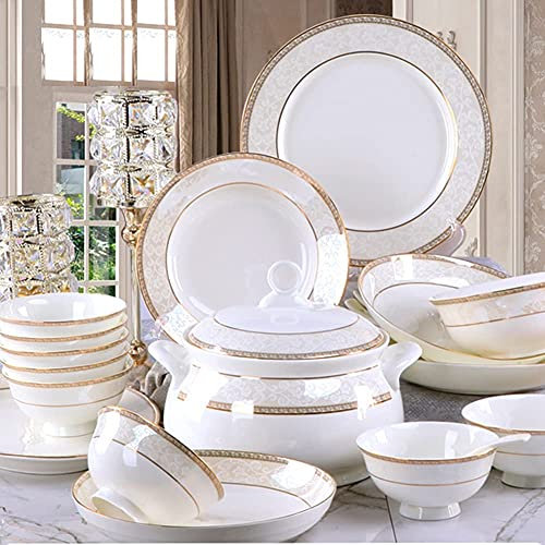 MYUYEE Juego de Platos y Cuencos de Porcelana de Grado AB Juego de vajilla de cerámica de 56 Piezas vajilla Platos Juego de vajilla de cerámica Combinado Servicio，