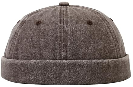 QKURT Dockerhatt för män, retro dockarkeps arbetare sjöman keps inget brätte, sommar kantlös fiskare mössa rullad manschett hamn hatt justerbar skalle keps brun, Brun, en storlek