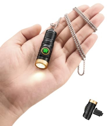 Yemao Rechargeable Keychain Torch with Chain, 600 Lumens Mini LED Torch, Small EDC Flashlight, Pocket Size Light for Keyring, Bag, Everyday Carry and Emergency (Mini)