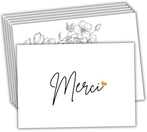 roxisha - Lot de 10 Cartes Merci + Enveloppes imprimées | Cartons de Remerciements | Carte Postale 10,4 x 14,8 cm | Remerciement Mariage, Naissance, Anniversaire, Baptême, Fête, Communion, Retraite