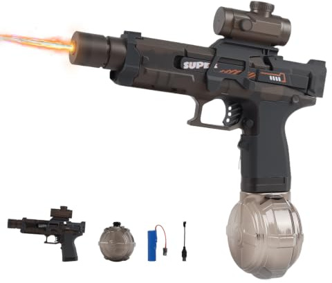 Electric Water Gun - Automatic Continuous Water Pistol with Light, Rechargeable Water Blaster Guns for Kids Adults, Outdoor/Summer/Party/Swimming Pool/Garden/Beach Toy Guns - Black