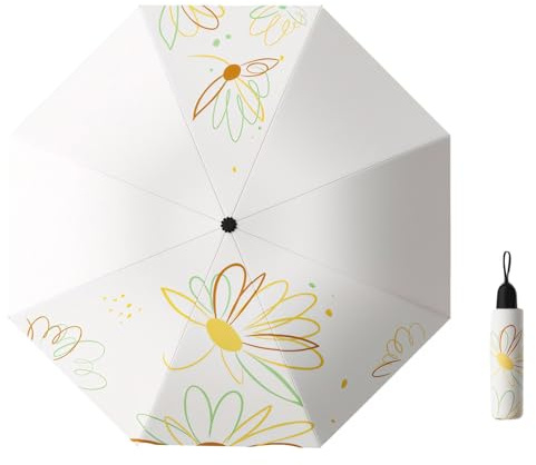 Meichoon UPF 50+ Paraguas de viaje con protección UV Portátil Compacto 8 costillas Sombrilla ligera impermeable y a prueba de viento de flores simple y elegante para mujeres para senderismo mochilero