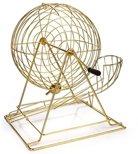 POCDOKYZ Grande macchina per bingo, set di gioco manuale (palline non incluse), capacità 150 pezzi, manico in legno, chiusura curva per feste ed eventi,Gold
