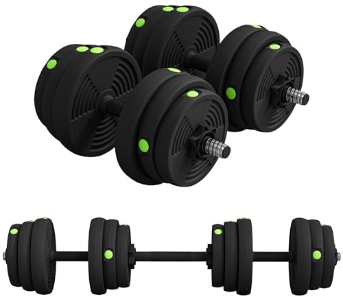SPORTNOW Haltères 2 en 1 réglables, haltères libres avec poignées antidérapantes, 25 KG - Barres incluses - entraînement Musculaire & haltérophilie noir et vert