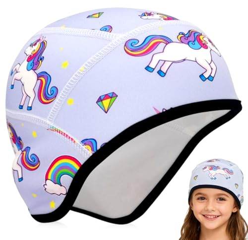 Sottocasco per Bambini con Stampa di Unicorno,Cappello da Ciclismo Inverno Bambini, Cappelli Invernali Traspiranti Berretti Termici Caldi con Copri Orecchie per Bici Sci Sport per Ragazzo e Ragazza