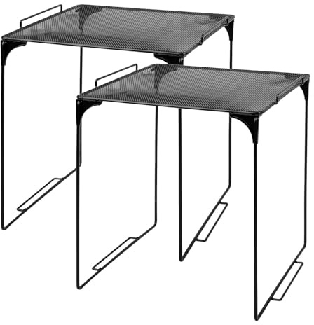 Artibetter Lot de 2 Étagères Pliables en Maille Métallique Noire, Organisateur Cuisine Empilable pour Placard Évier, Séparateurs de Casier Robustes pour Rangement Modulable à Domicile,