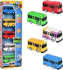 OPVXZAD Set de 5 Mini Bus Jouet à Friction, Modèle Réduit Autobus Scolaire, Véhicule Miniature Collection 5 Couleurs, Bus à Motorisation par Friction pour Collectionneurs, Cadeau Anniversaire