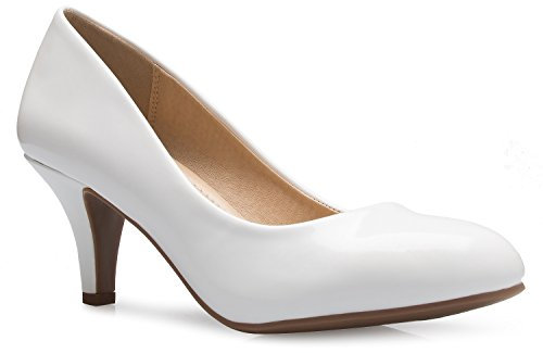 Olivia K Damen Comfort Classic Round Toe Kitten Low Mid Heel Dress Pumps, Weiß (Weiß), 42 EU
