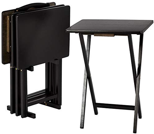Amazon Basics Portable Foldable TV Tray Table with Storage Rack, Space-Saving Design, 15 x 19 x 26, Black, 4-Pack