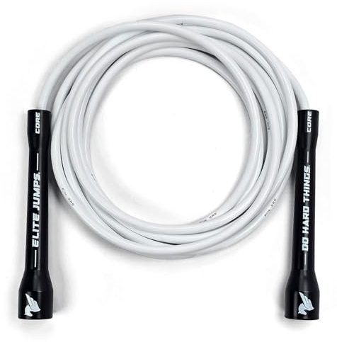 Elite Jumps 6mm PVC Jump Rope – Adjustable Fitness Skipping Rope with Black Handles & White Cord – Unbreakable, Non-Kinking Design – Premium Workout Equipment for Men & Women