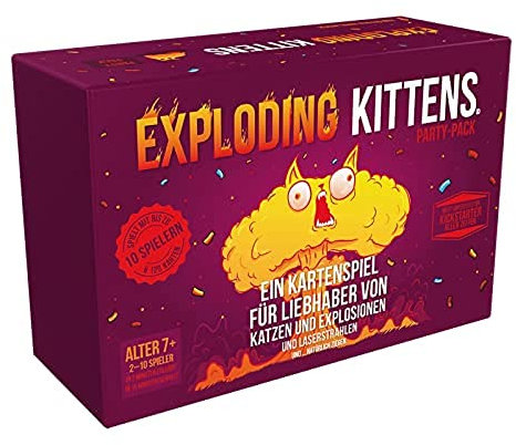 Exploding Kittens, Exploding Kittens – Party-Pack, Grundspiel + Erweiterung, Partyspiel, Kartenspiel, 2-10 Spieler, Ab 7+ Jahren, 15+ Minuten, Deutsch