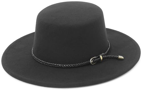 EOZY Fedora Hats for Women Ladies Derby Flat Top Fedora Hat Wide Brim Felt Panama Hat with Leather Belt