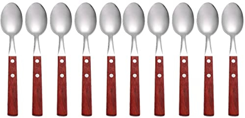 BESTonZON Cucharillas De Café De Acero Inoxidable Con Mango De Madera 10 Unidades Para Mezclar Bebidas Helados Y Postres Reuniones Y Té De La Tarde