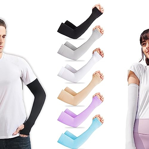 6 Pairs Cooling Arm Sleeves, Sleeves Arm Cover Men Women, UV Sun Protection Arm Sleeves Tattoo Sleeve Arm Cover Up for Volleyball Basketball Fishing Golfing Cycling Outdoor Sports