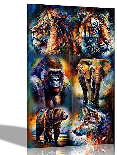 Artley tryck – vilda djur collage färgglad väggdekoration väggduk för vardagsrum – abstrakta tryck inramat konstverk 40 x 30 cm (16 x 12 tum) A3