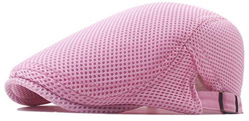 meioro Casquettes Plate pour Homme, Chapeau D'été en Maille Respirante Vintage Gatsby Casquette de Bérets, Beret Réglable Ivy Hat Hommes ou Femmes, Gavroche Newsboy Flat Cap Ete (Rose,Taille Unique)