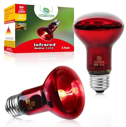 REPTI HOME Infrarotlampe Wärmelampe Terrarium, Reptilien Rotlichtlampe Basking Spot 50W 2Stück, E27 Wärmelampe Schildkröten für Schlangen, Eidechsen, Spinnen, Hühner, Hunde