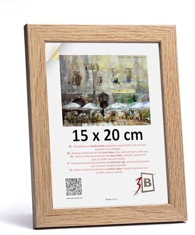 3-B Cornice portafoto HIT – marrone (rovere con venature ottiche del legno) – 15 x 20 cm – Cornice in legno, cornice portafoto con vetro acrilico