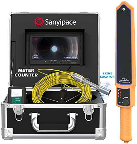 Videocamera Ispezione Tubi con Localizzatore, Telecamera Videoispezione 30M con Contametri, Equipaggiare con Schermo da 9 IP68 Impermeabile HD Camera Sonde Professionale Endoscopio Industriale