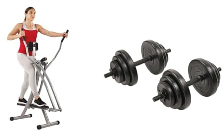 Sunny Health & Fitness Elliptical Cross Trainer w/LCD Monitor, Air Walker Exercise Machines SF-E902 and Exercise Vinyl 40 Lb Dumbbell Set, NO.087