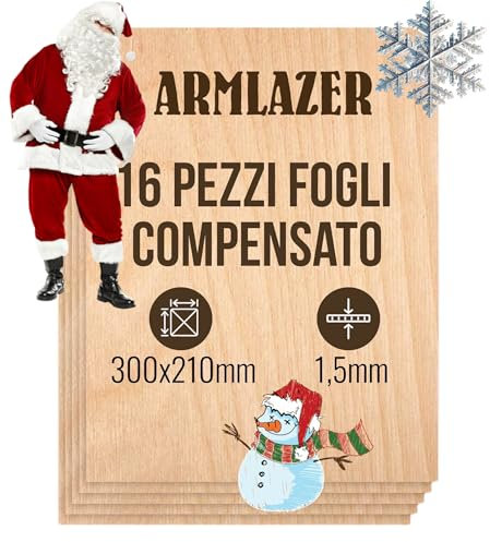 ARMLAZER CONTREPLAQUÉ A4 300 x 210 х 1,5mm, 16 pièces, Panneaux en Bois, pyrogravure, Planche de modèle de Maison, Bricolage Fait à la Main, Feuilles de Bois à découper