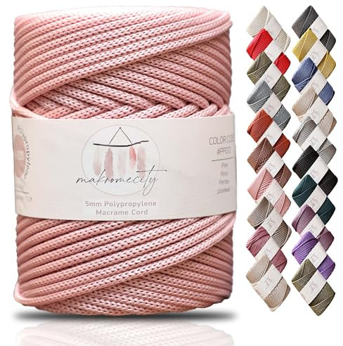 Makromecity, Premium Polyester Macrame Cord 5mm x 104 Yards (311 feet) 5mm Polypropylene Macrame Cord Crochet Macrame Bag Cord Crafts for Wall Hangings, Bags, Underplate, Rug (Pink)