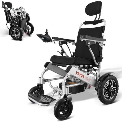VEVOR Sedia a Rotelle Elettrica, Capacità Carico 136,08 kg, Sedia a Rotelle Motorizzata Pieghevole Leggera Larghezza 449,58 mm, Sedia per Tutti i Terreni Lega Alluminio, Schienale Regolabile