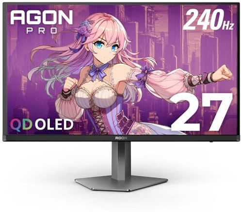 AOC Agon Pro AG276QZD2 Gaming Monitor, 27 inch, OLED 2560 x 1440, 240Hz, 0.03ms, G-Sync, Compatible with PS5 and Xbox Switch, Glossy, Black