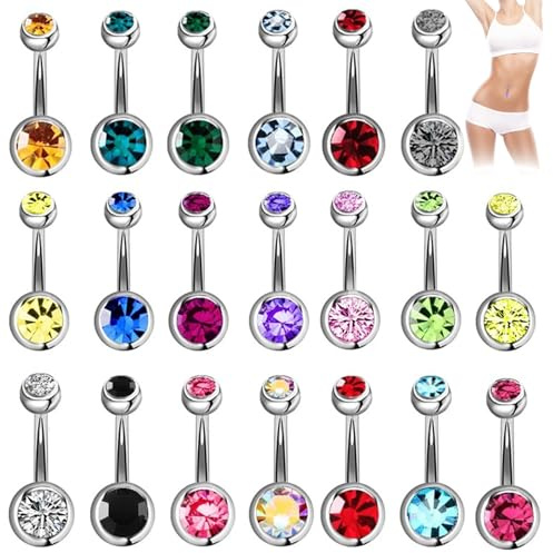 CocCCoon Stainless Steel Belly Rings - 20 PCS Navel Piercing Jewelry Hoops, Body Piercing Bars, Belly Button Rings