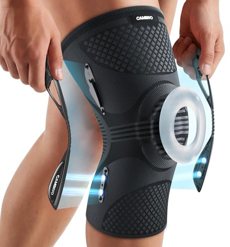 Ginocchiera Ortopedica con Supporti Rimovibili - Stabilizzatori Laterali Magnetici, Cuscinetto in Gel Rotuleo, Tutore Ginocchio a Compressione, Antiscivolo, per Sport, Palestra, Corsa e Recupero