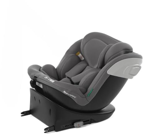 Nurse Spark, Seggiolino Auto iSize, 40 a 150 cm, 0 a 12 Anni, Isofix, Top Tether, Girevole 360, 13 Posizioni Poggiatesta, Grigio