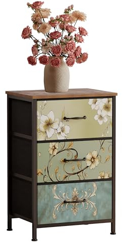 UnbYuro Commode, commode en tissu avec tiroirs pour chambre à coucher, couloir, chambre d'enfant, placards, structure en acier, plateau en bois, poignée facile à tirer (brun, 3 niveaux)