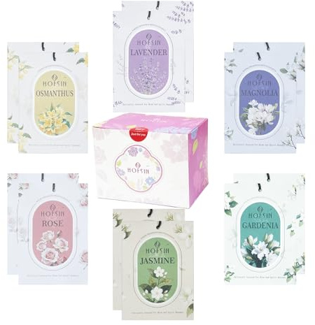 12 Packs Floral Scented Sachets for Drawer and Closet, Long-Lasting Air Freshener Sachets Bags Drawer deodorizers Fresh Scents, Home Fragrance for Lover(Floral 6 Scent)