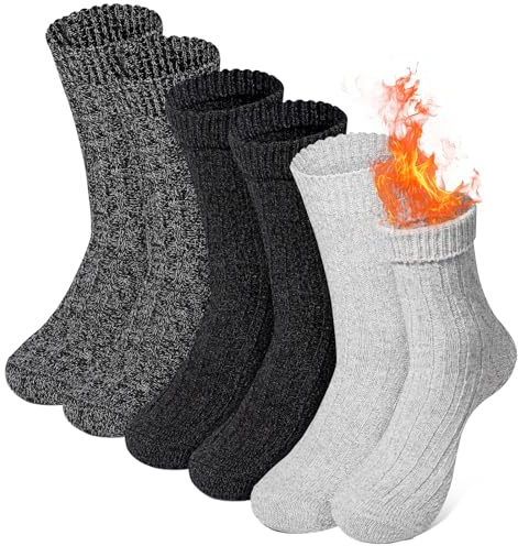 Riqiaqia 6 Pares Calcetines Lana Merino para Invierno, Antideslizantes Calcetines Térmicos Gruesos Cálidos Calcetine Senderismo Premium Transpirables para Hombres Mujeres EU 38-45