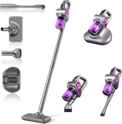 Cordless Vacuum Cleaner, 4-in-1 Upright Handheld Stick Vacuum & Mattress Vacuum Cleaner with UV Light, Lightweight Portable Hoover Vacuum, Rechargeable Hoover Cordless for Car Home Bed Sofa