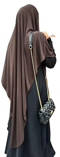Yaqeen Jersey khimar lång hijab för muslima, diamantslipning, huvudduk, lycra, bönklänning, muslimska halsdukar, Mörkbrun, one size