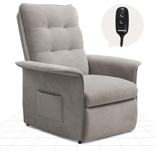 FLEXISPOT Sillón Relax Eléctrico Reclinable con Soporte para Móvil, Sillón Reclinable, Sofá Relax Ergonómico para Salón, Dormitorio y Cine en Casa, Ahorro de Espacio, Gris Claro