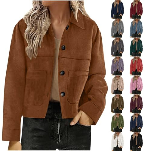 Women's Faux Suede Bomber Jacket Spring Lapel Pilot Coat Oversized Long Sleeves Trendy Streetwear Outerwear Button Down Suede Jacket Casual Cropped Coat Ladies Elegant Trench Coats Jackets for Women