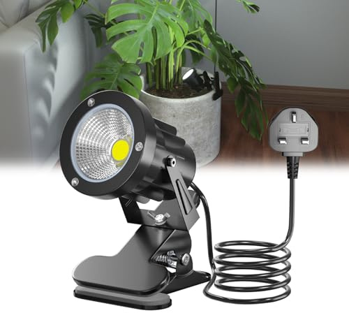Lustaled 7W LED Clip on Spotlights, 6000K Cool White Plug in Plant Light for Indoor/Outdoor,IP65 Waterproof Adjustable Portable Little Spotlight for Painting,Artwork,Accent Lighting