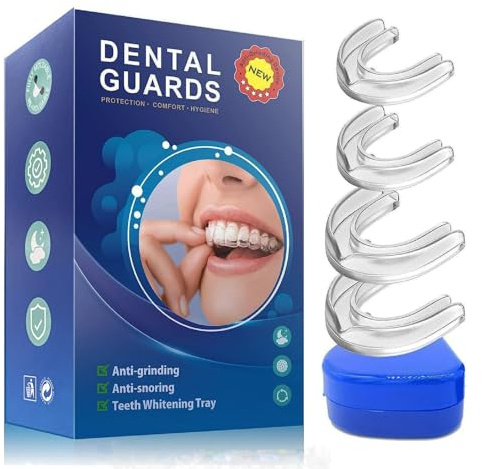 Knockskena för natten, tandskydd mot tandgnissling, lugn sömn, tandskena 4-pack (2 stor, 2 liten), anpassningsbar, återanvändbar