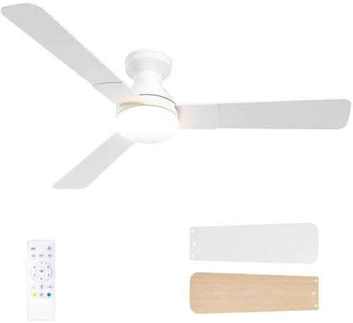 Passky Ventilatore da Soffitto 132 cm con Illuminazione e Telecomando, Motore DC Silenzioso, 6 velocità, Luce LED Dimmerabile, 3 Temperature di Colore (3000 K-6000 K), Timer per Camera da Letto